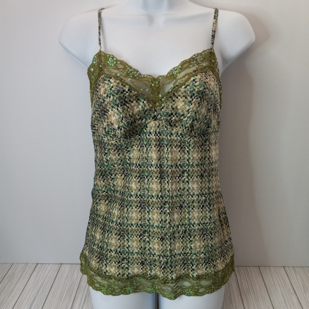 Y2K Karen Kane Lace & Sequins 100% Silk Fairy Grunge Camisole